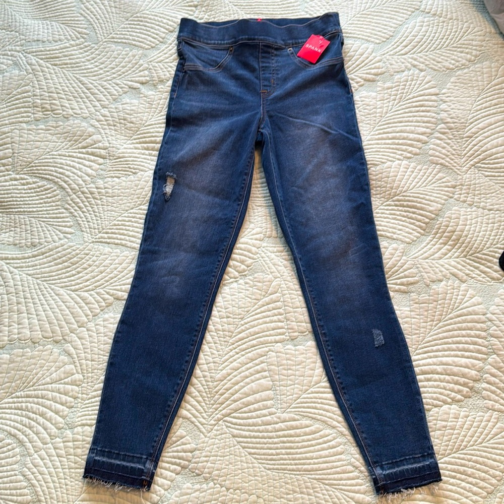 Spanx Distressed Ankle High Rise Pull On Skinny Jeans size S/P